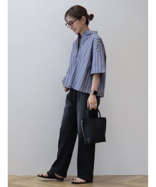 AMERICAN HOLIC イージーケア５分袖バックタックシャツ Stripe Navy