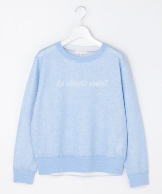 自由区 L グラフィックジャカード ニット サックス×オフ