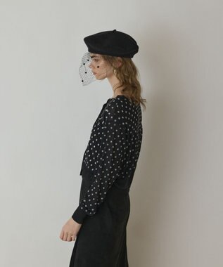 GRACE CONTINENTAL ドットフロッキーニットカーディガン ブラック