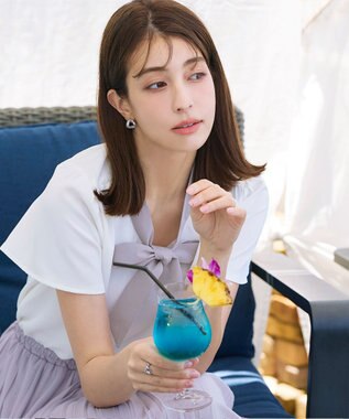 Tiaclasse 【洗える】配色リボンタイブラウス オフホワイト