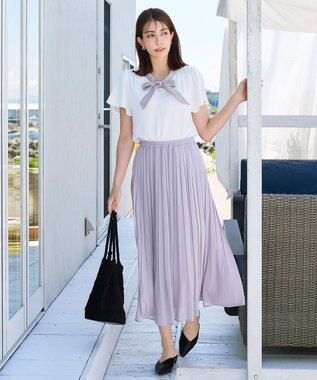 Tiaclasse 【洗える】配色リボンタイブラウス オフホワイト