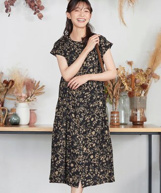 Tiaclasse L ボタニカル柄シャツワンピース