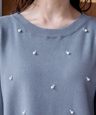 Tiaclasse 【洗える】パール付きニットチュニック ブルー