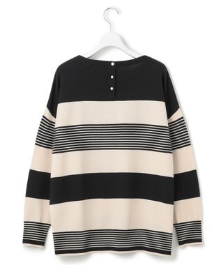 23区 【洗える】ウールコットンストレッチ オーバーサイズ ニット ブラック×ベージュ