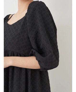 earth music&ecology ２ｗａｙパフスリーブ表面感ワンピース Black