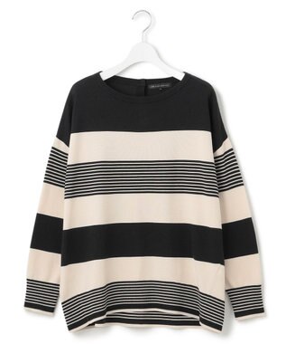 23区 S 【洗える】ウールコットンストレッチ オーバーサイズ ニット ブラック×ベージュ