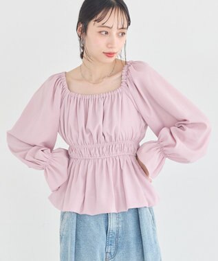 earth music&ecology バルーンヘムブラウス Pink