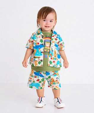 MIKI HOUSE HOT BISCUITS 【80-120cm】 サーフ柄 スラブ天竺 半袖Tシャツ カーキ