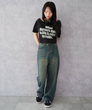 WEGO レースアップデニムパンツ デニム中濃加工色