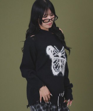 WEGO バタフライダメージニット ブラック