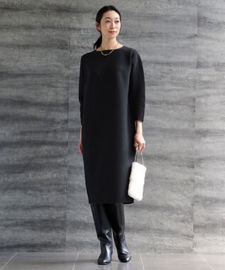 自由区 【洗える】ポリエステルホールガーメントニット ワンピース ブラック