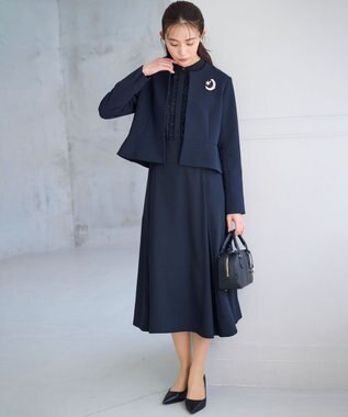 組曲 L 【WEB限定・KUMIKYOKU NAVY】コンフォータブルドレープ ノーカラージャケット ネイビー系