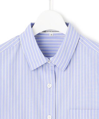 23区 【洗える】CANCLINI クロップド テントライン シャツ ブルー×イエローストライプ