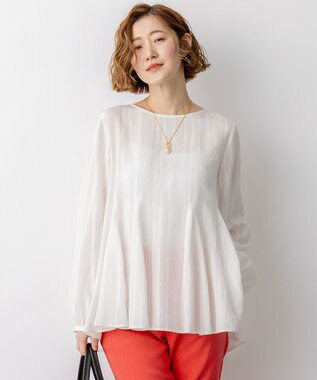 23区 【先行予約】ドビーストライプ クルーネック フレアブラウス ホワイト系