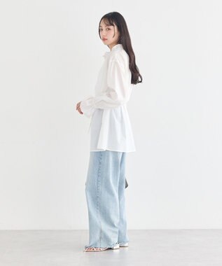 earth music&ecology 【イージーケア】TRキュプラダブルボタンフリルシャツ Off White