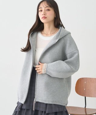 earth music&ecology 【軽量】ダンボールニットフーディーブルゾン Gray Mixture