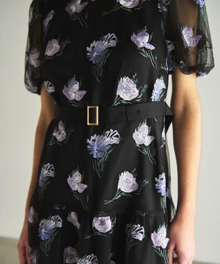 GRACE CONTINENTAL レトロフラワー刺繍ワンピース ブラック
