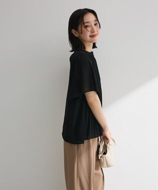 Green Parks マジョリカプリーツショートスリーブブラウス Black
