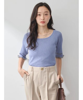 earth music&ecology ポイントシアーフリルニットプルオーバー Sax