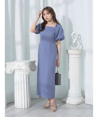 earth music&ecology 配色ステッチパフスリーブワンピース Black