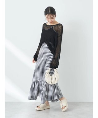 earth music&ecology イレヘムチェックスカート Black