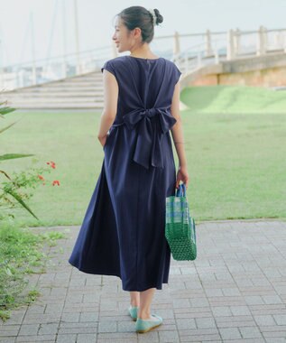 Tiaclasse L 【2WAY】ウエストリボンフレンチスリーブマキシワンピース ネイビー