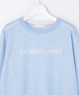 自由区 L グラフィックジャカード ニット サックス×オフ