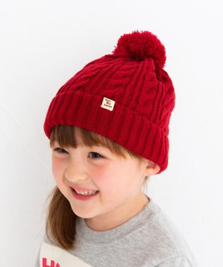 MIKI HOUSE HOT BISCUITS 【46-56cm】 ぼん天付きケーブル編みニット帽子