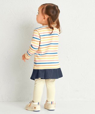 MIKI HOUSE HOT BISCUITS 【80-120cm】ボーダー柄 ワンポイント長袖Tシャツ マルチカラー