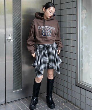 WEGO ロゴショートプルパーカー ブラウン