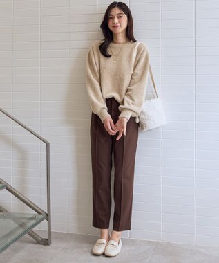 ANY L 【裏起毛/ウエストゴム】ウォームテーパードパンツ ブラウン