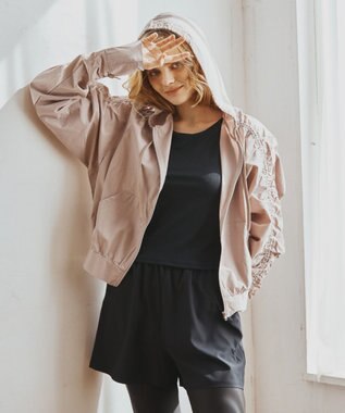 San-ai Resort（三愛水着楽園） WEB限定商品ショートラッシュパーカー付きリブタンキニ水着+レギンス付き5点セット【Beach Queen（ビーチクイーン）】 ピンクベージュ