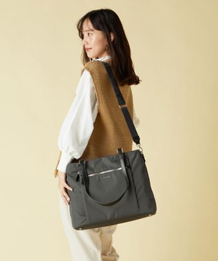 LA BAGAGERIE コーデュラ×リサイクルレザー　スクエアトート ダークグレー