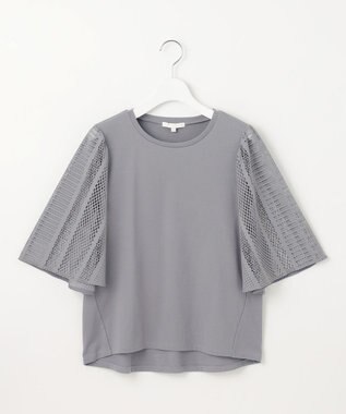 自由区 【洗える】レースエッジフレアスリーブ トップス モスグレー