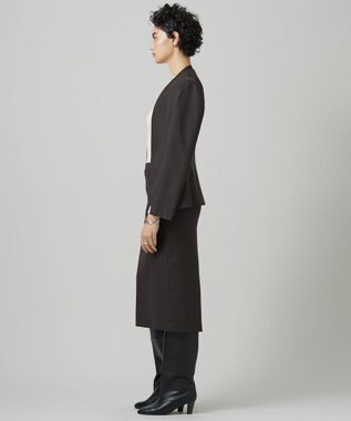 ICB 【洗える】プロヴィスウールツイル ノーカラージャケット チャコール系