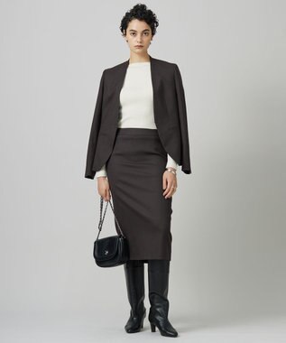 ICB 【洗える】プロヴィスウールツイル ノーカラージャケット チャコール系