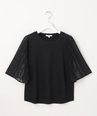 自由区 【洗える】レースエッジフレアスリーブ トップス ブラック