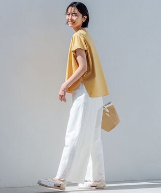 23区 L 【洗える】リネンエンブロイダリー ワイドパンツ ホワイト系