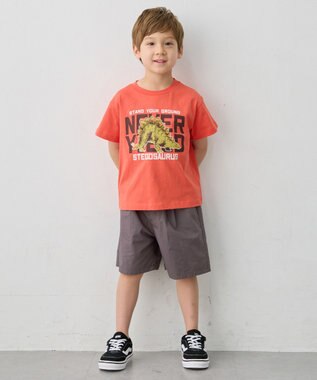 ANY KIDS 【洗濯機可能】恐竜プリント 半袖Tシャツ オレンジ
