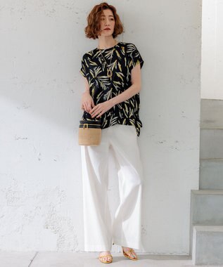 23区 L 【CLASSY.6月号掲載/洗える】リネンレーヨンストレッチ ワイドパンツ ホワイト系