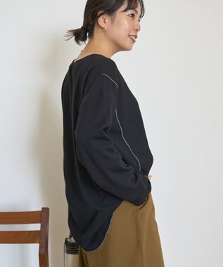 AMERICAN HOLIC 【WEB限定】ワッフル配色メロープルオーバー Black