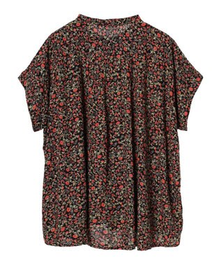 Green Parks アソート柄さらっとレーヨンブラウス Flower Black