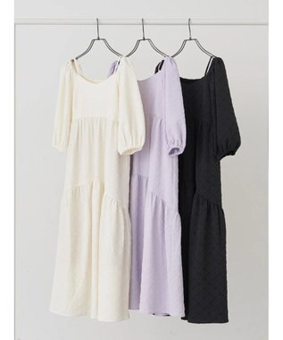 earth music&ecology ２ｗａｙパフスリーブ表面感ワンピース Off White