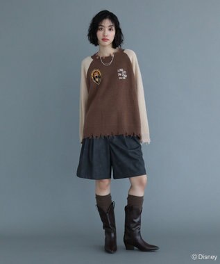 Green Parks VILLAINS/スカー/ダメージラグラン配色ニット Brown