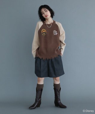 Green Parks VILLAINS/スカー/ダメージラグラン配色ニット Brown