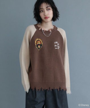 Green Parks VILLAINS/スカー/ダメージラグラン配色ニット Brown