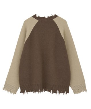 Green Parks VILLAINS/スカー/ダメージラグラン配色ニット Brown