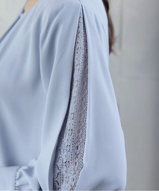 Tiaclasse 【新色追加・洗える】レースパフ袖ブラウス サックス