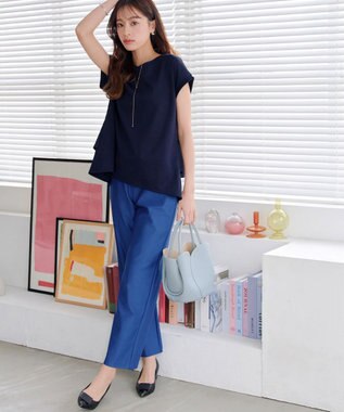 Tiaclasse 【日本製・新色追加・洗える・ストレッチ】エアシルキーワイドパンツ ブルー