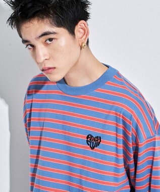 WEGO 【MLサイズ展開】ボーダーワンポイントT（LS） ブルーボーダー